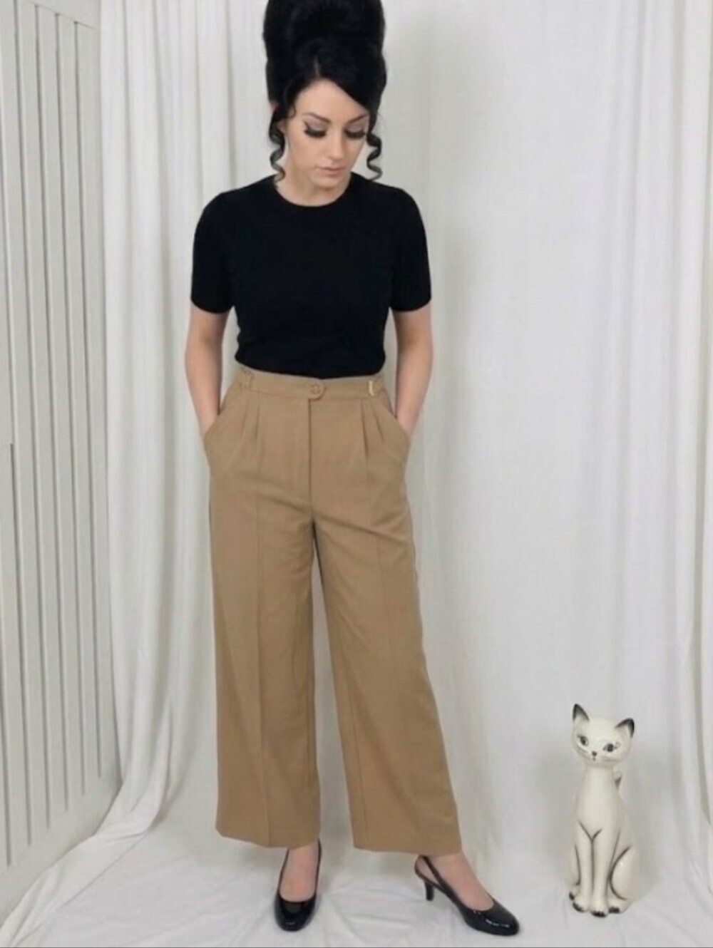 Vintage 60s Sears High Waisted Trousers Large 32x29 Pockets